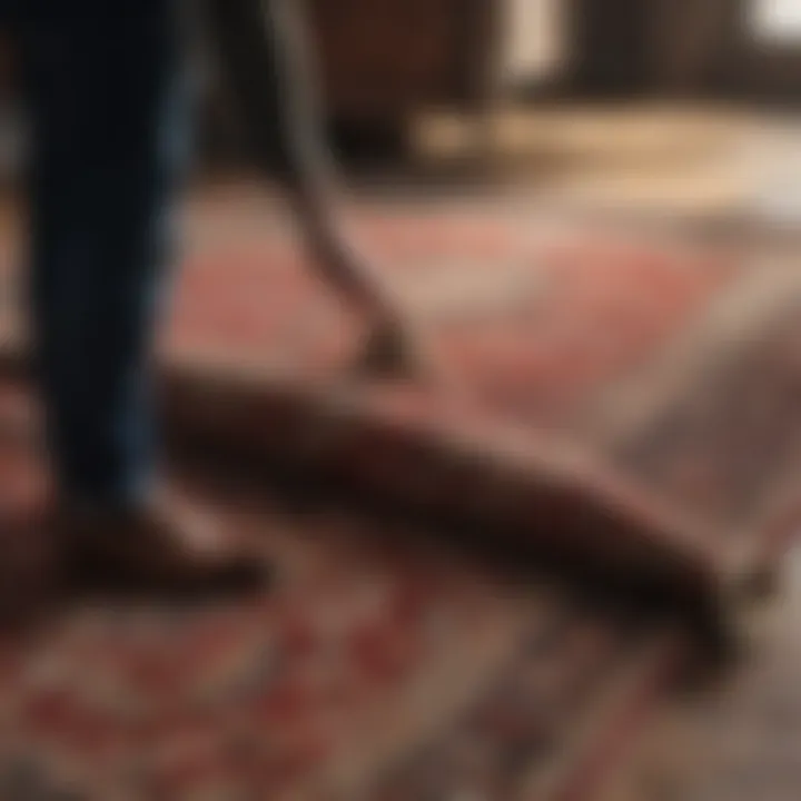 Luxurious rug being inspected for cleaning