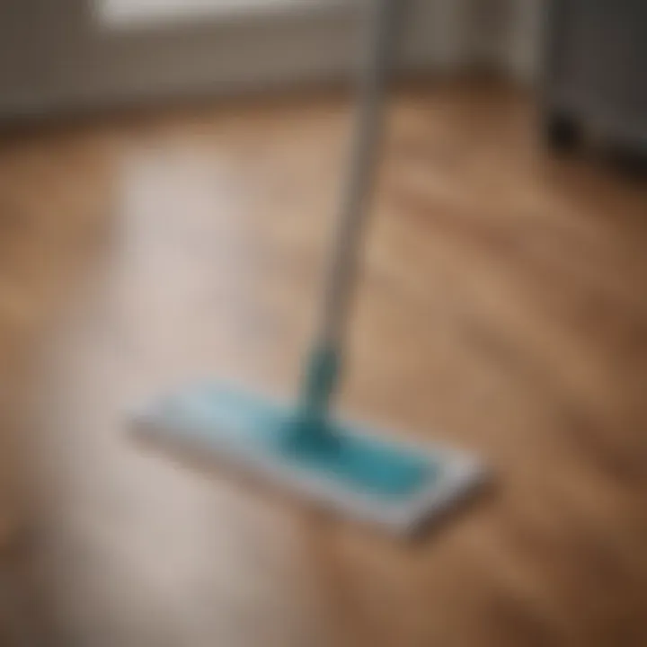 A microfiber mop on a laminate floor showcasing shine