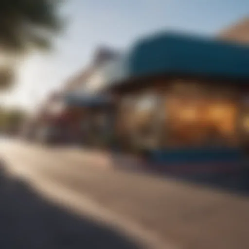 A vibrant street scene in a Phoenix neighborhood showcasing local shops and cafes