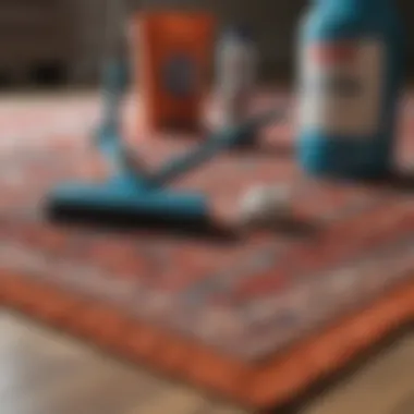 Cleaning supplies arranged for rug maintenance