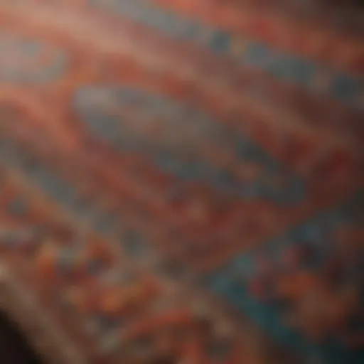 Close-up view of a vibrant area rug with intricate patterns