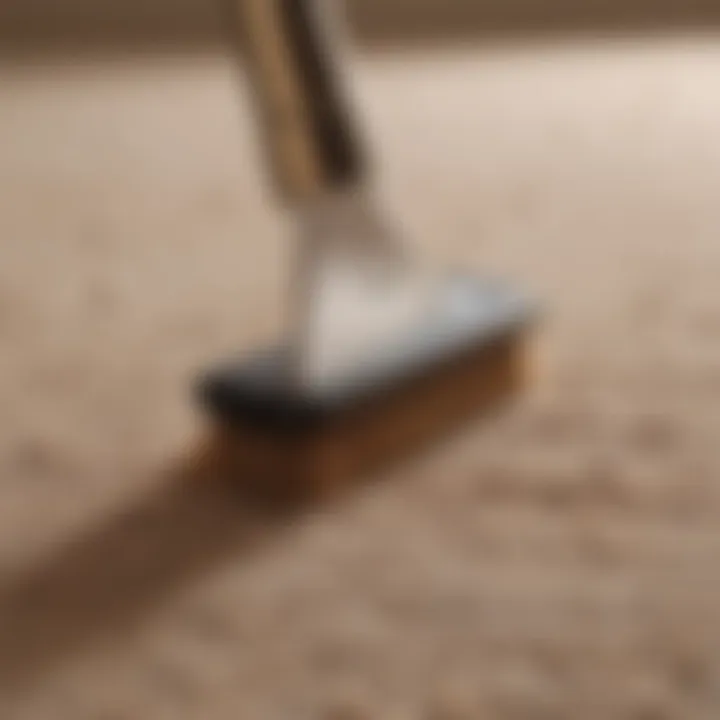 Close-up of a brush effectively scrubbing a carpet