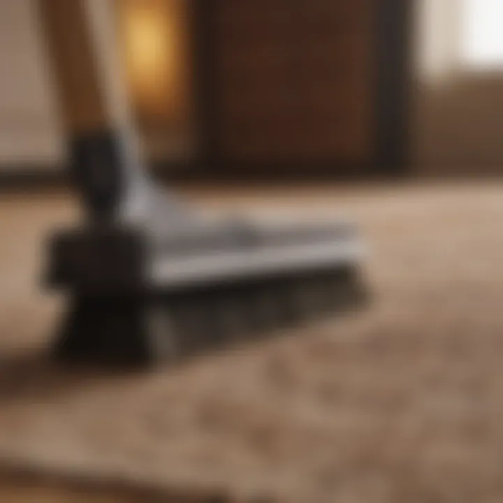 Tools used for cleaning rugs, including brushes and cleaning solutions