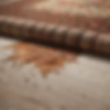 A close-up of a stain on a rug before cleaning