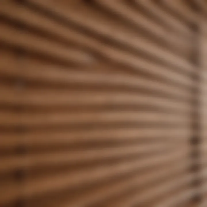 Close-up of faux wood blinds showcasing their texture