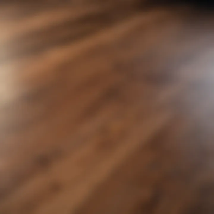 A close-up of a hardwood floor with a noticeable stain