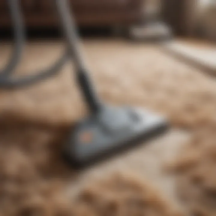 A high pile rug being vacuumed with a specialized attachment