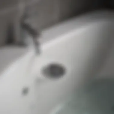 A close-up view of a clean bathtub drain showing its functionality