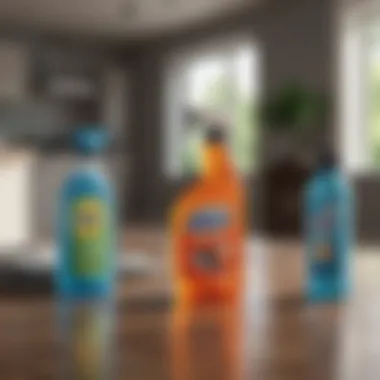 Consumer interacting with cleaning products in a home setting