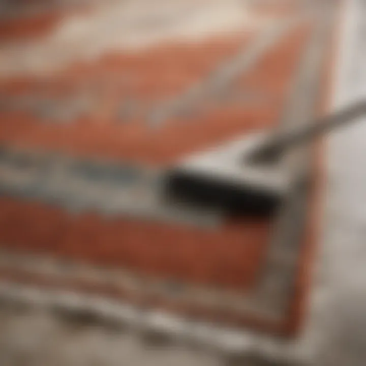 Close-up of a stain on a Safavieh rug with cleaning supplies nearby
