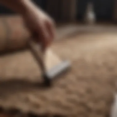 Close-up of a hand using a brush on a rug