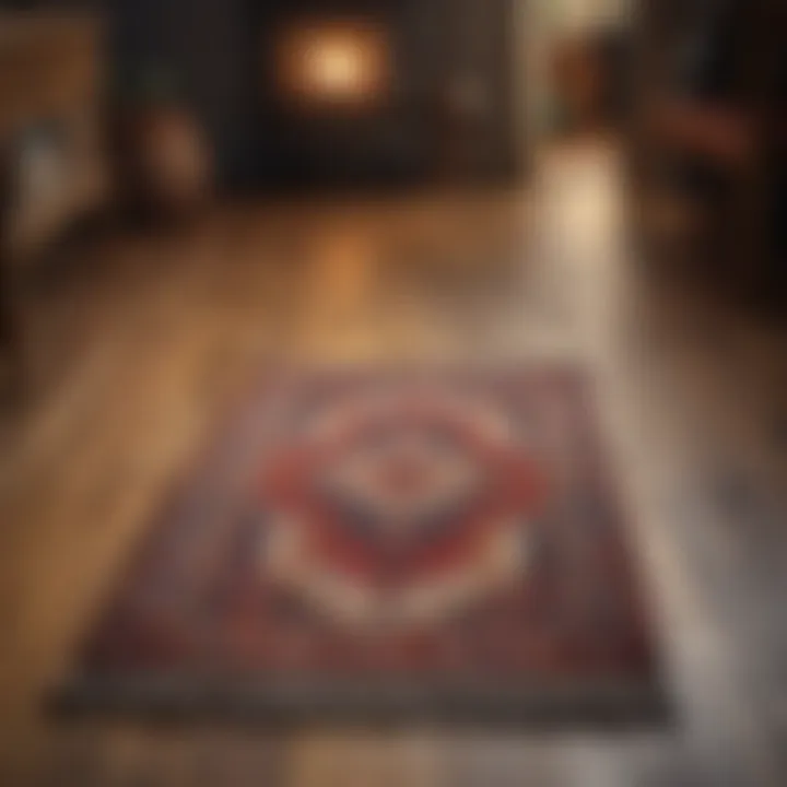 A vibrant small rug on a wooden floor