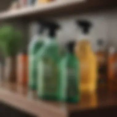 Eco-friendly cleaning products arranged on a shelf.