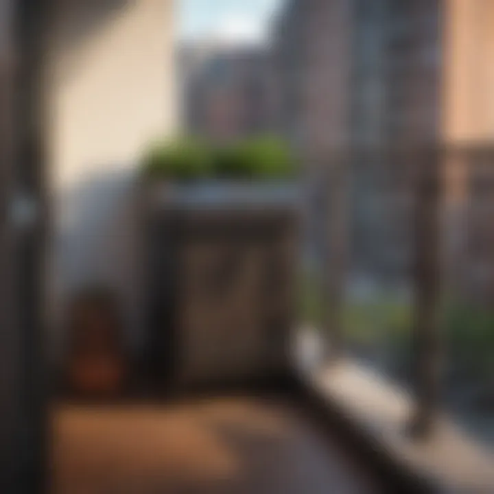 Apartment balcony showcasing a compost bin