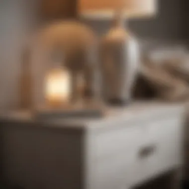 Close-up of a dusted bedside table with a calming decor setup