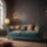 Elegant cloth sofa with vibrant cushions