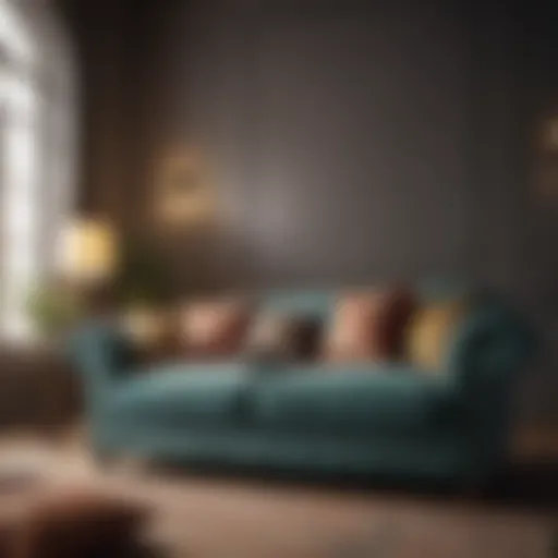 Elegant cloth sofa with vibrant cushions