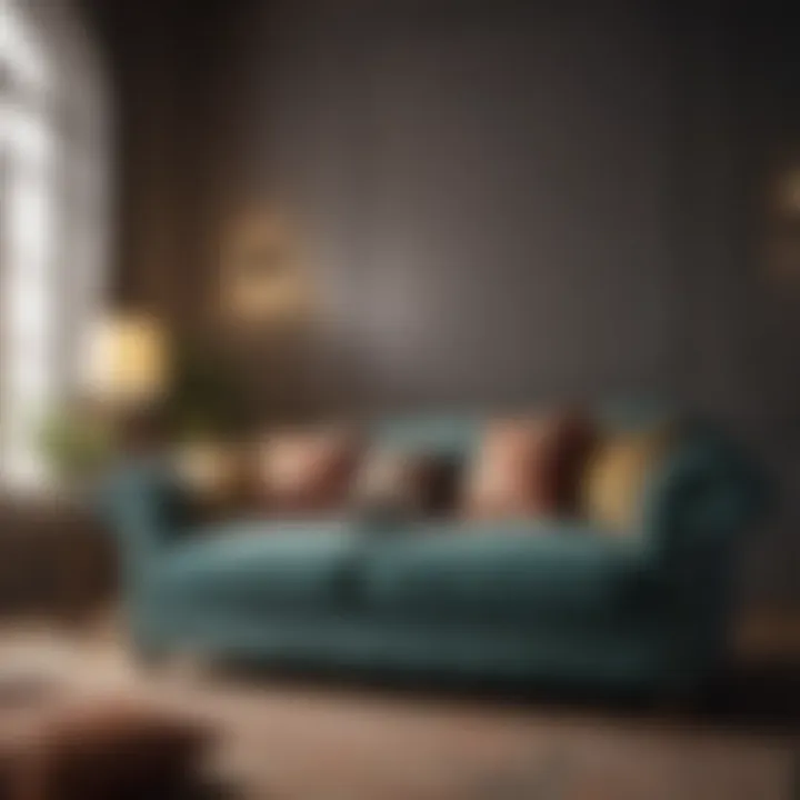 Elegant cloth sofa with vibrant cushions