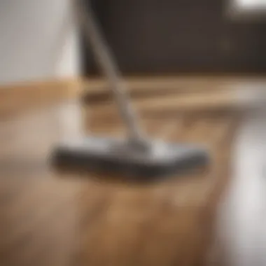 An illustration demonstrating effective cleaning techniques using a laminate floor brush on a shiny floor surface.