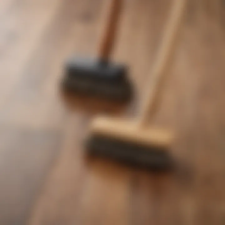A variety of laminate floor brushes displayed on a wooden surface to show different types available.