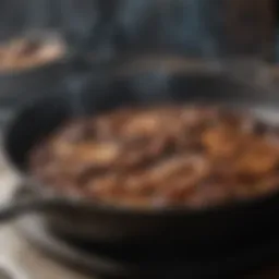 A well-seasoned cast iron skillet with a glossy finish