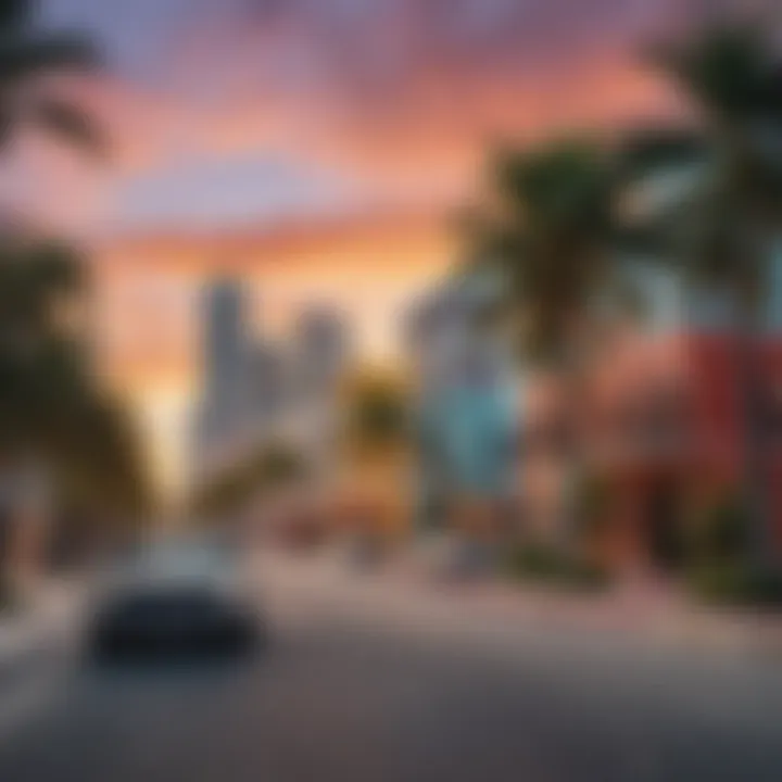 Scenic view of a vibrant Miami neighborhood with palm trees and colorful buildings