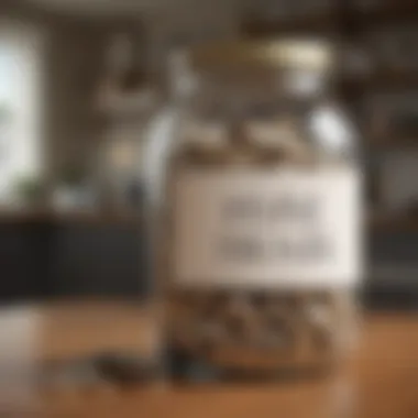 An organized savings jar labeled 'Home Fund'