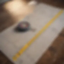 A detailed measuring tape laid out on a floor plan, indicating precise measurements.