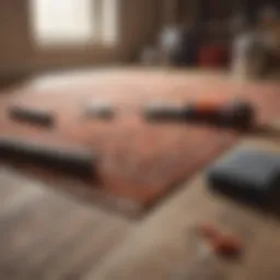 A collection of essential rug cleaning tools neatly arranged.