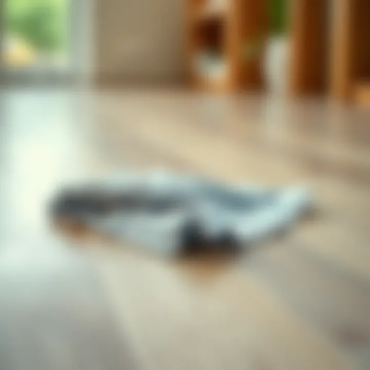 A close-up of laminate flooring with a cleaning cloth