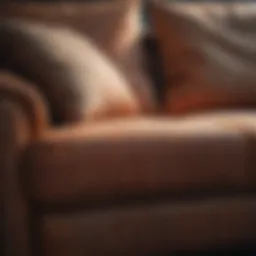 A vibrant fabric sofa with visible stains