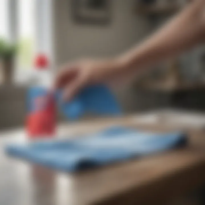 Person carefully applying Windex to a microfiber cloth