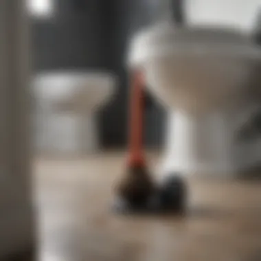 Essential Tool for Unclogging: The Plunger Plunger positioned next to a toilet, ready for use