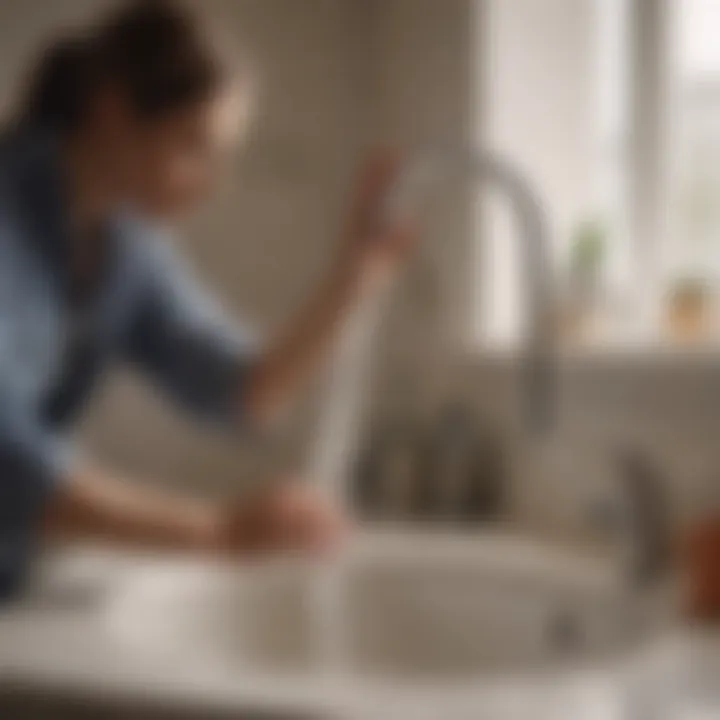 A person pouring boiling water into a sink drain