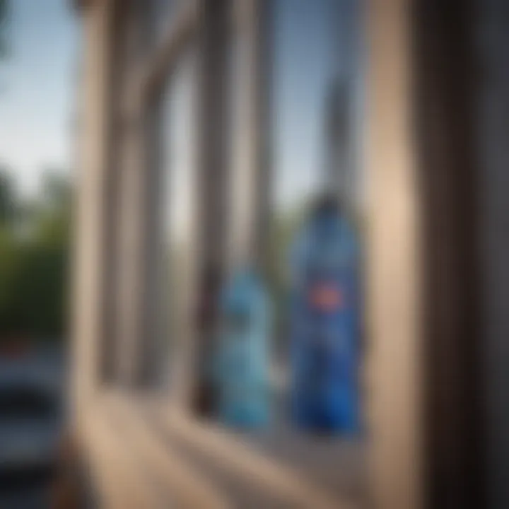 A variety of commercial window cleaning products arranged neatly