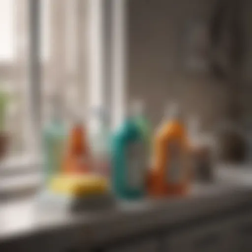 Essential cleaning supplies displayed neatly