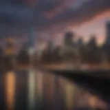 A scenic view of New York City skyline at dusk