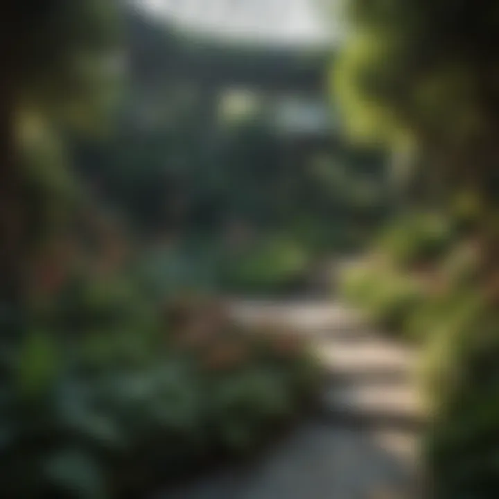 Majestic botanical garden filled with diverse plant species and art installations
