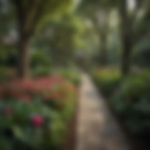 Lush gardens surrounding the hotel with vibrant flowers and serene pathways