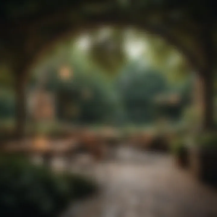 Outdoor dining area with stunning views of the botanical garden
