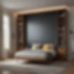 Stylish Murphy bed folded up against wall in a modern studio apartment