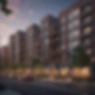 Urban landscape featuring various types of multifamily residences