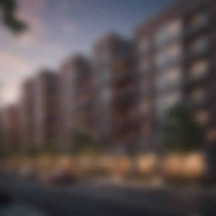 Urban landscape featuring various types of multifamily residences