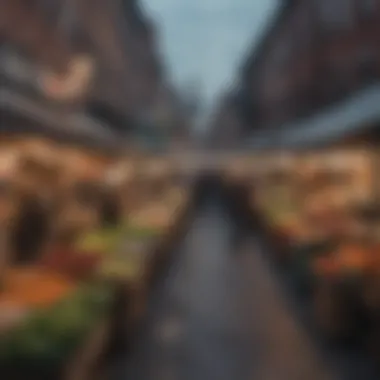 A bustling market scene filled with local vendors and shoppers