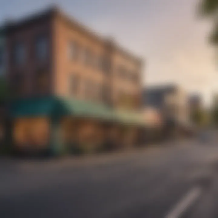 A vibrant street scene showcasing local businesses in Portland