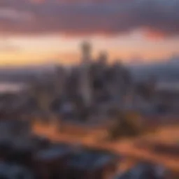 A panoramic view of Seattle's skyline at sunset