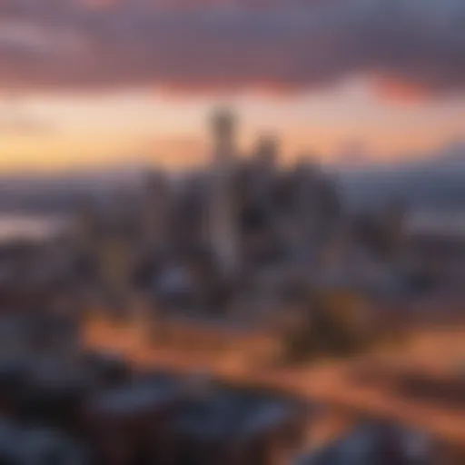 A panoramic view of Seattle's skyline at sunset