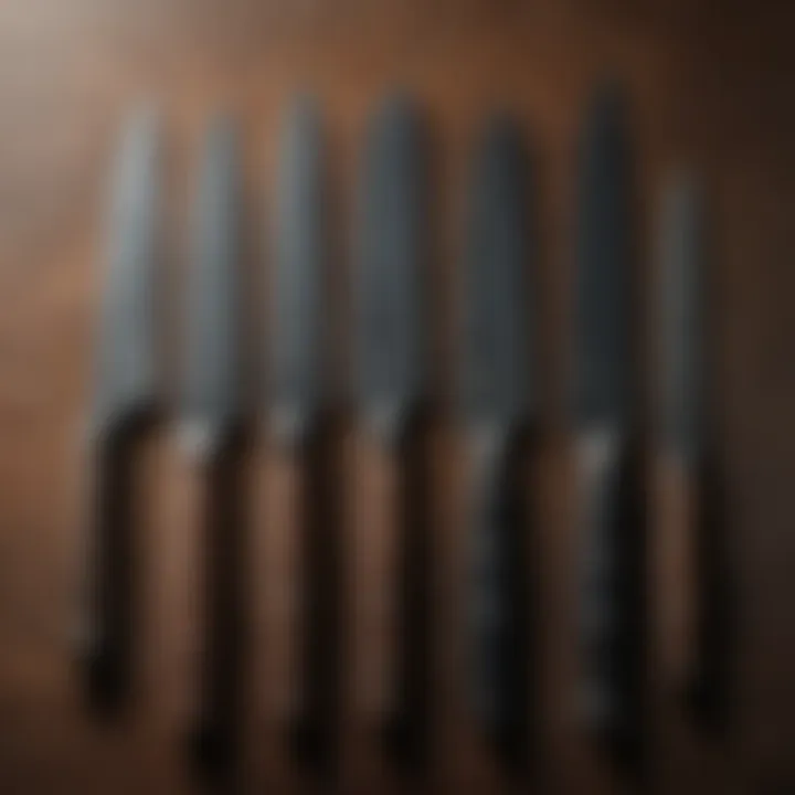 Different types of kitchen knives arranged elegantly