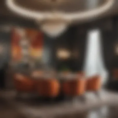 Art Deco Dining Area Stylish Art Deco dining area highlighting rich color palettes and sophisticated furnishings.