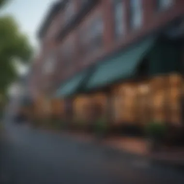 An inviting street lined with shops and eateries in a Boston suburb, emphasizing local culture.